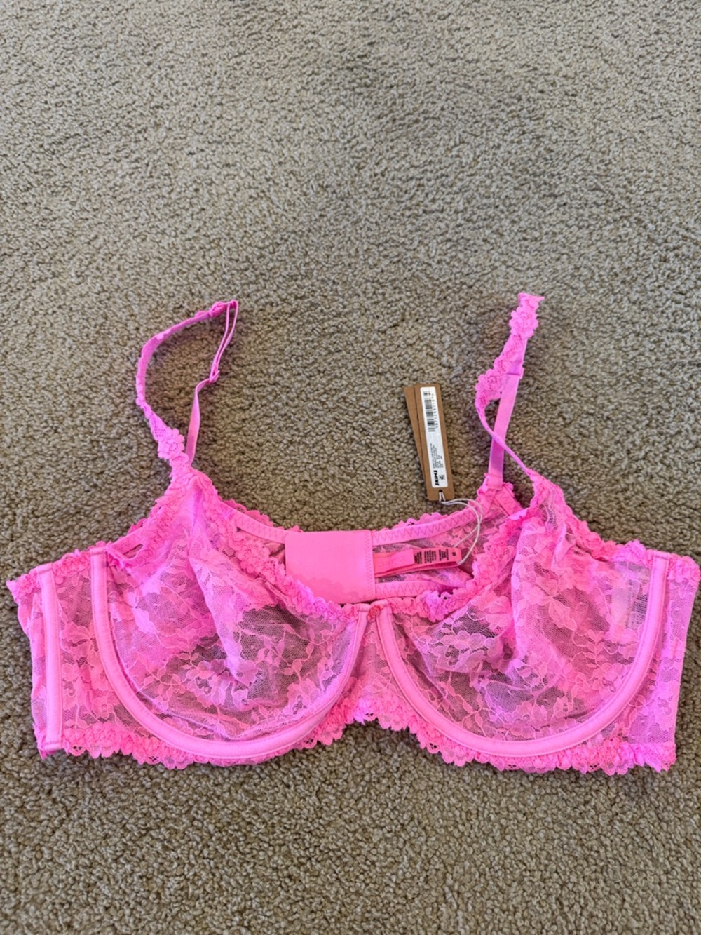 Skims Hot Pink Lace Underwire Balconette Bra 42d